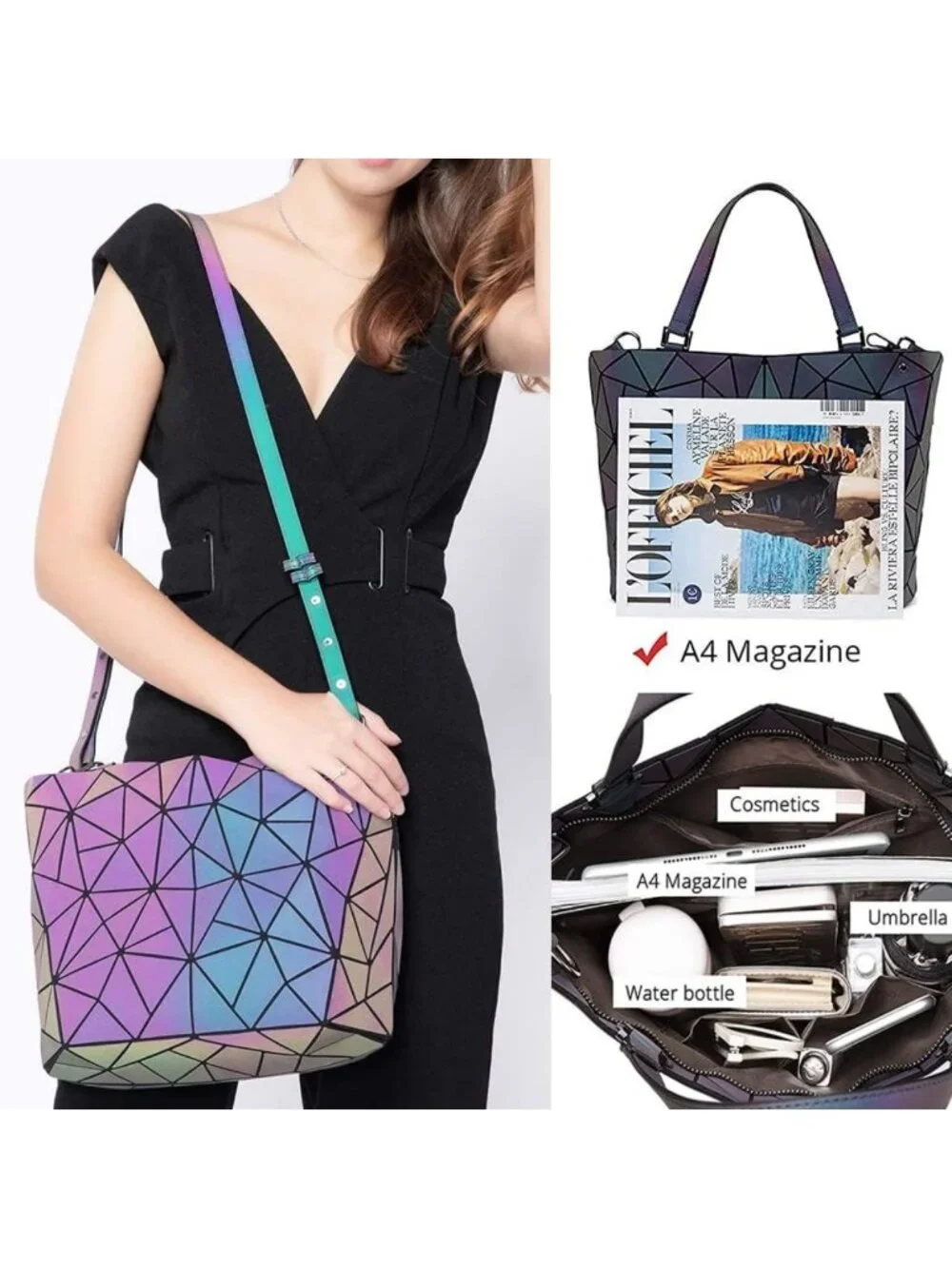 Luminous Geometric Handbag for Women | Stylish Top Handle Satchel Purse